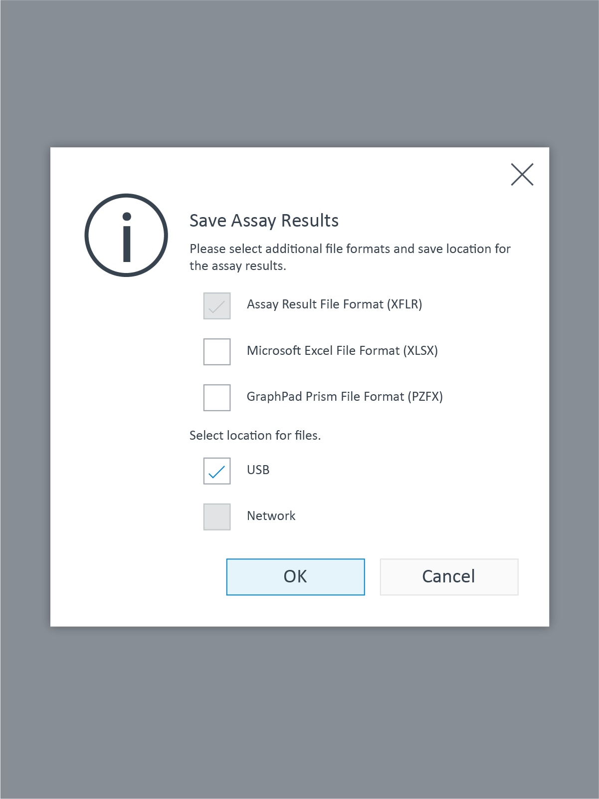 XFp Action Dialog Save Assay Results